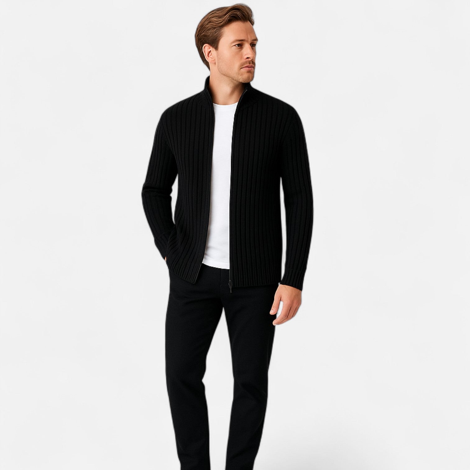 The Gentleman’s Brand | Men’s Cable Knit Jacket – Wool Blend in Navy, Grey, Black or Beige, Modern Fit Winter Layer