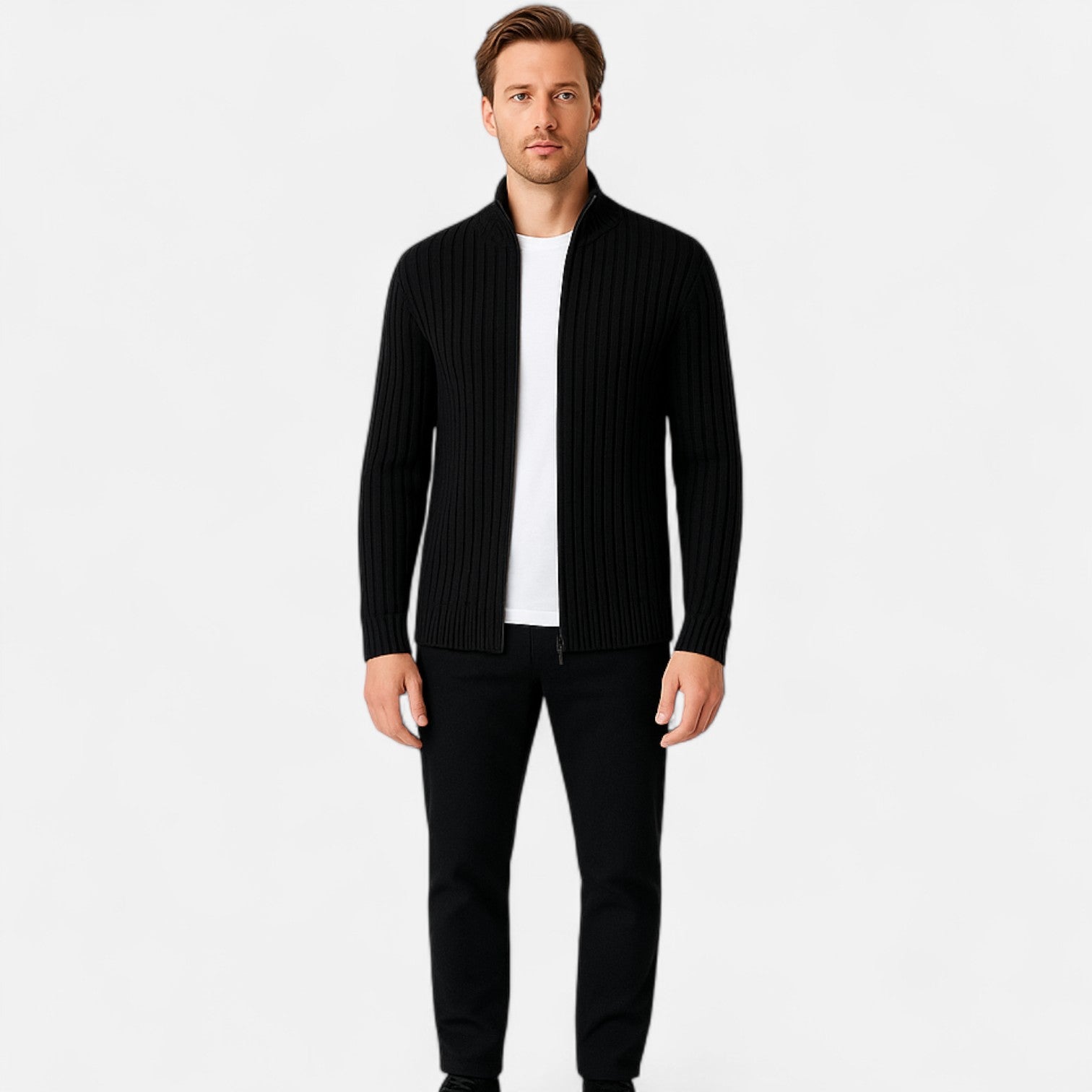 The Gentleman’s Brand | Men’s Cable Knit Jacket – Wool Blend in Navy, Grey, Black or Beige, Modern Fit Winter Layer