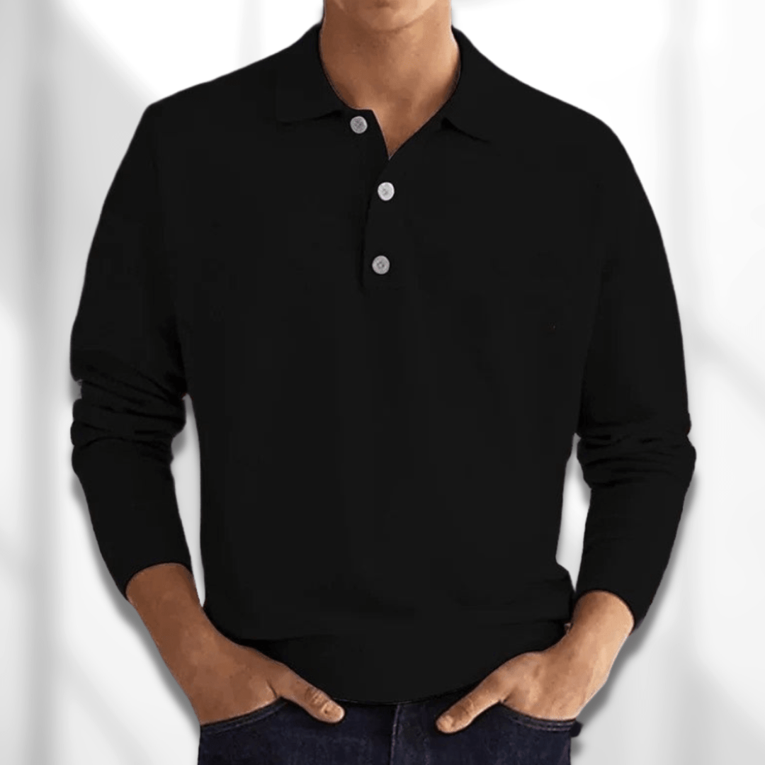 Men's Long-Sleeve Knit Polo | Cotton Blend | Smart & Comfortable