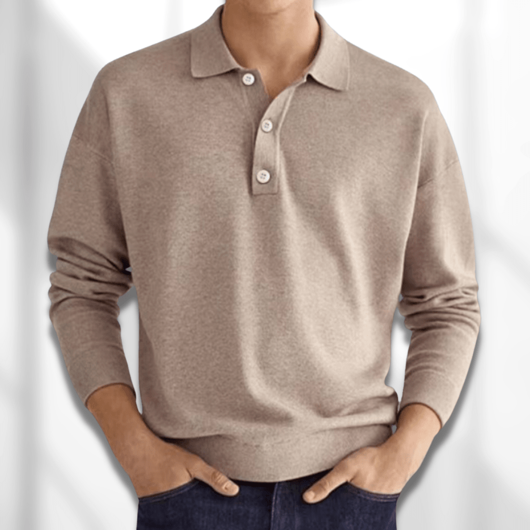 Men's Long-Sleeve Knit Polo | Cotton Blend | Smart & Comfortable