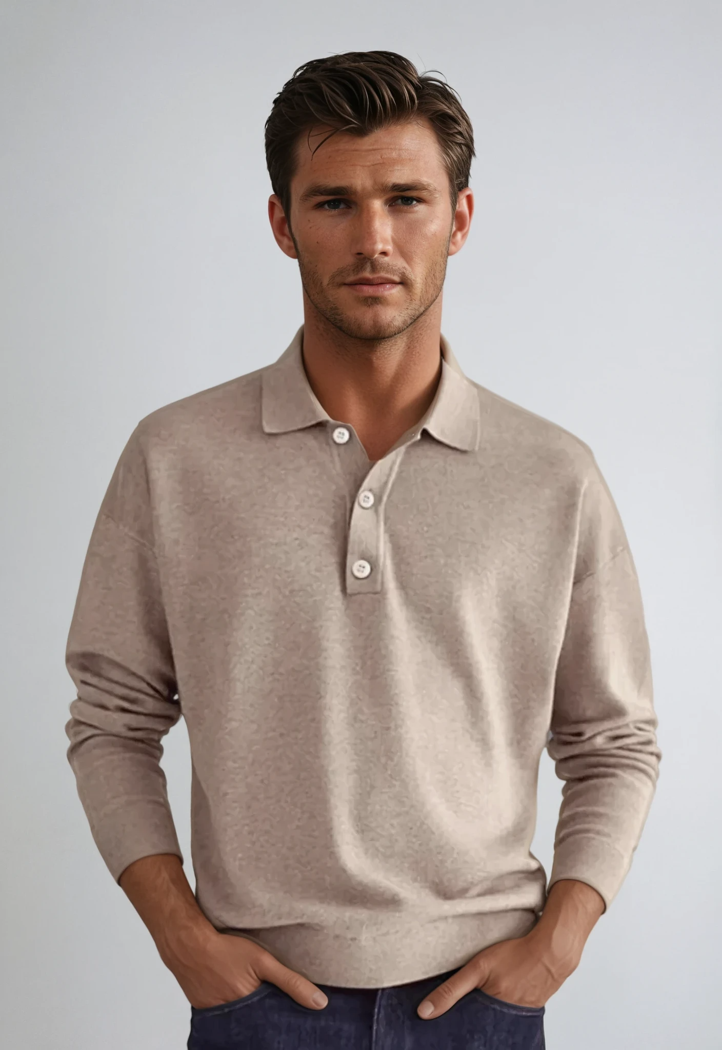 Men's Long-Sleeve Knit Polo | Cotton Blend | Smart & Comfortable