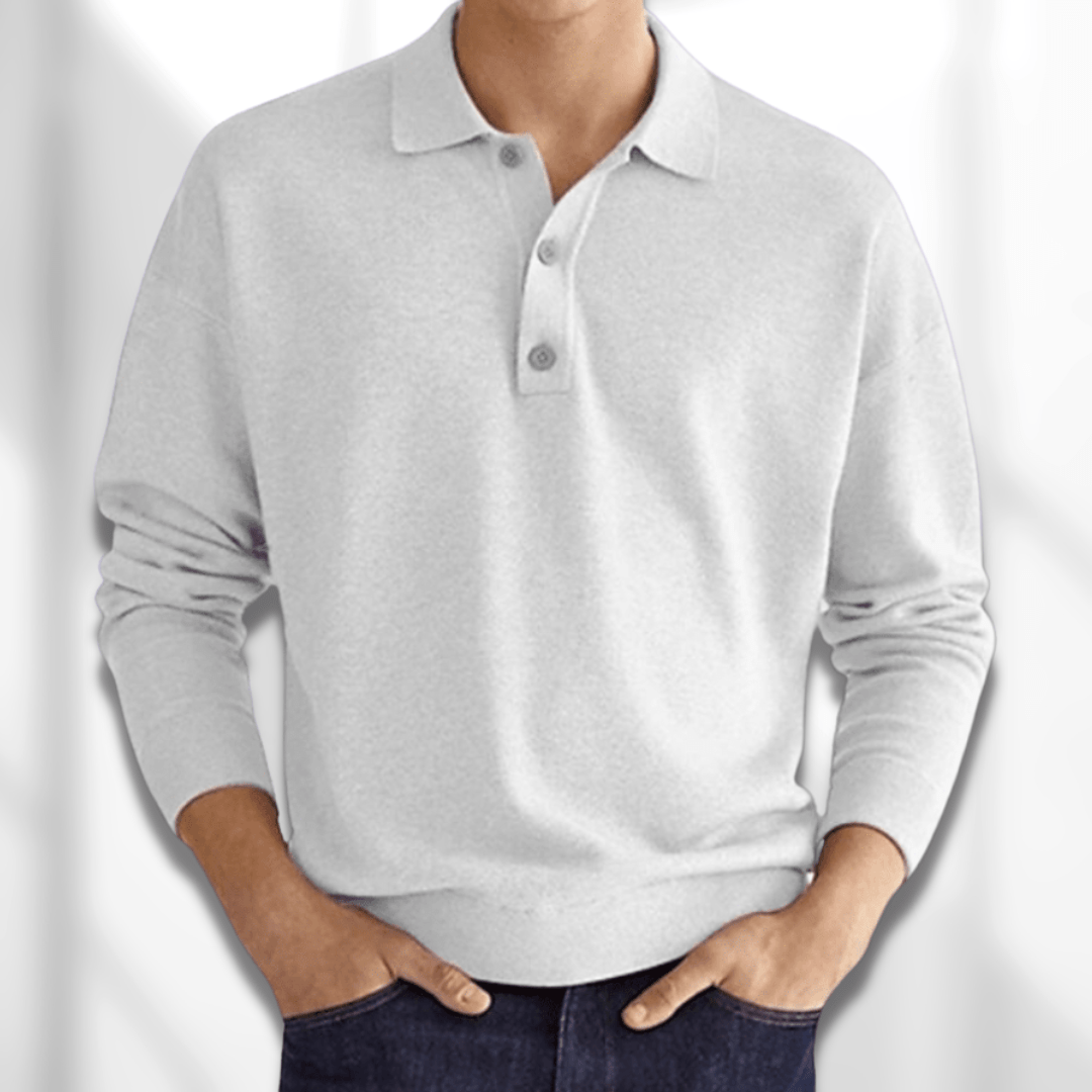 Men's Long-Sleeve Knit Polo | Cotton Blend | Smart & Comfortable