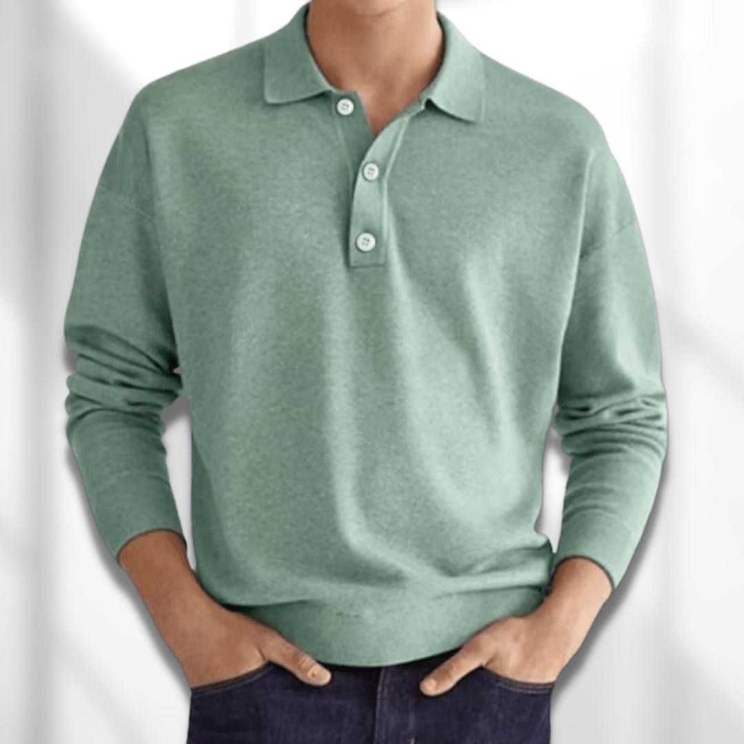 Men's Long-Sleeve Knit Polo | Cotton Blend | Smart & Comfortable