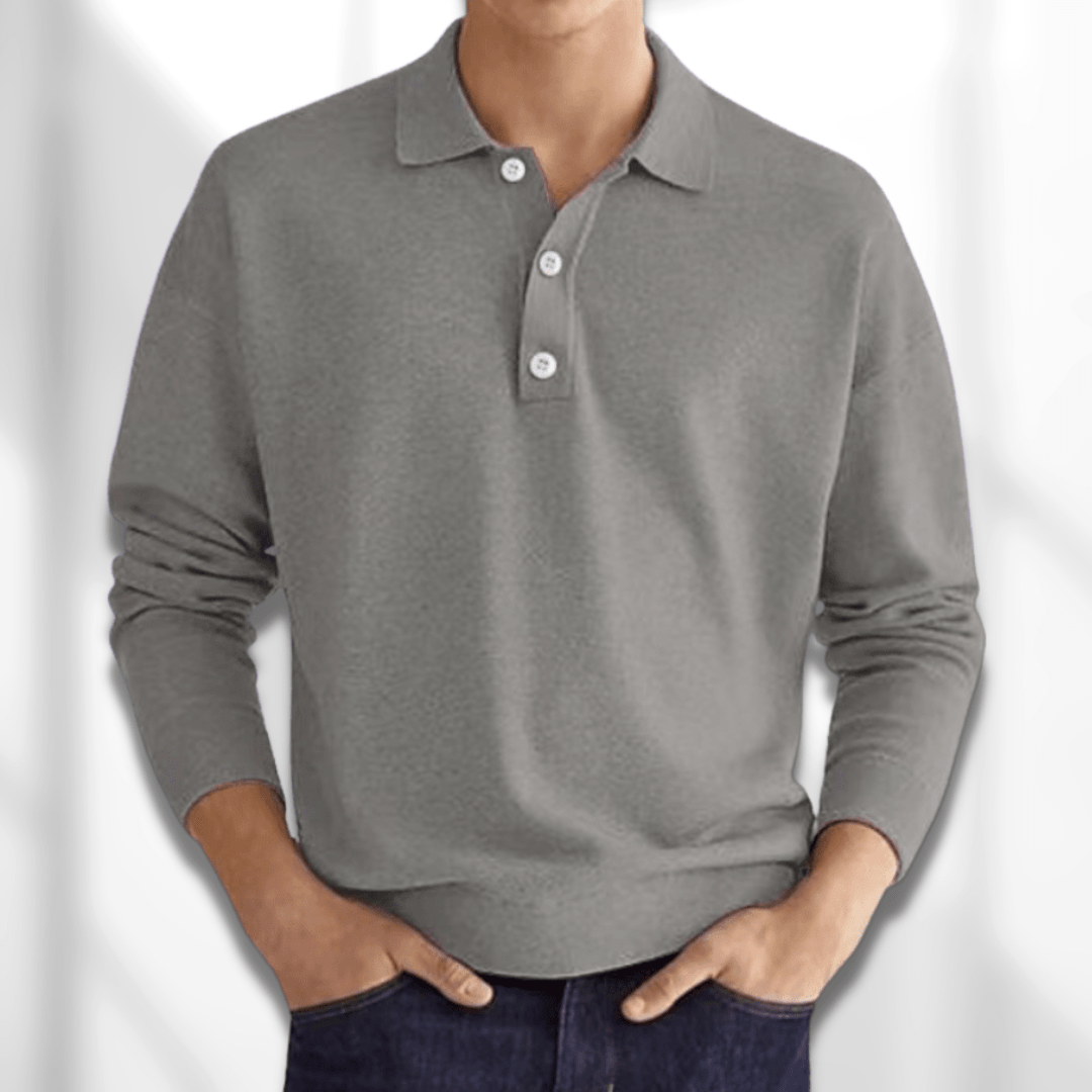 Men's Long-Sleeve Knit Polo | Cotton Blend | Smart & Comfortable