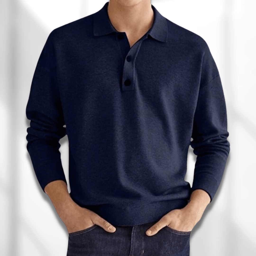 Men's Long-Sleeve Knit Polo | Cotton Blend | Smart & Comfortable