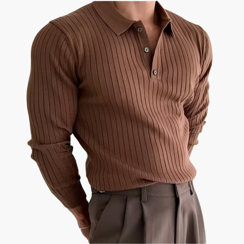 Ribbed Knit Polo Shirt | Cotton Blend | Elegant & Versatile