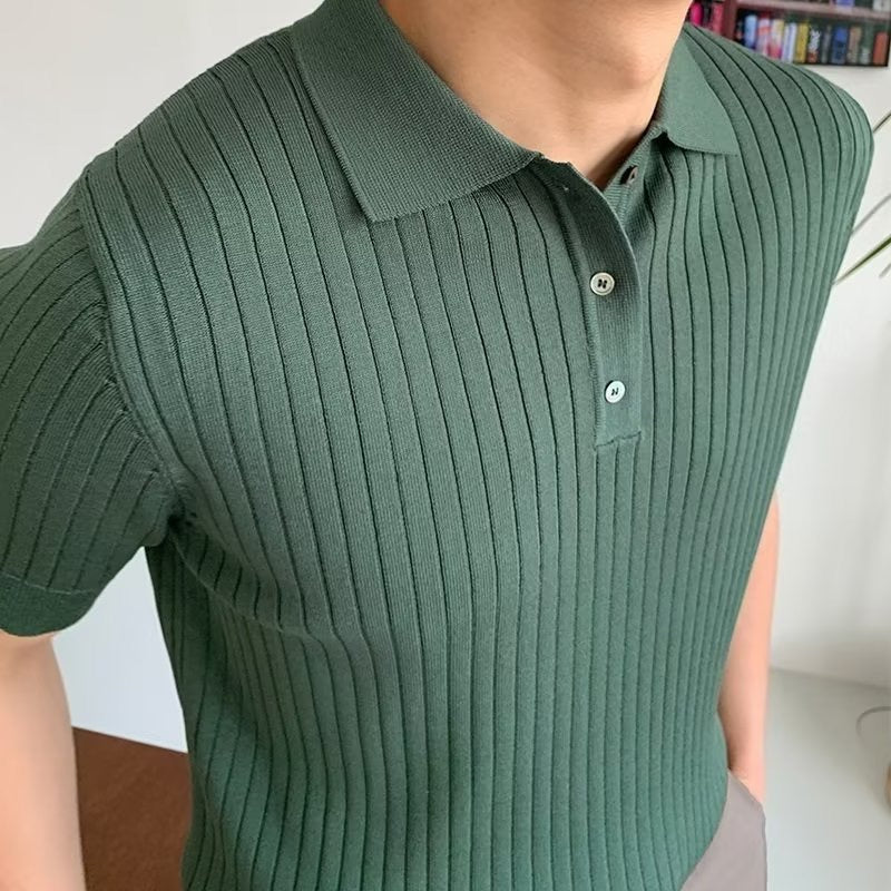 Ribbed Knit Polo Shirt | Soft Cotton Blend | Stylish & Versatile