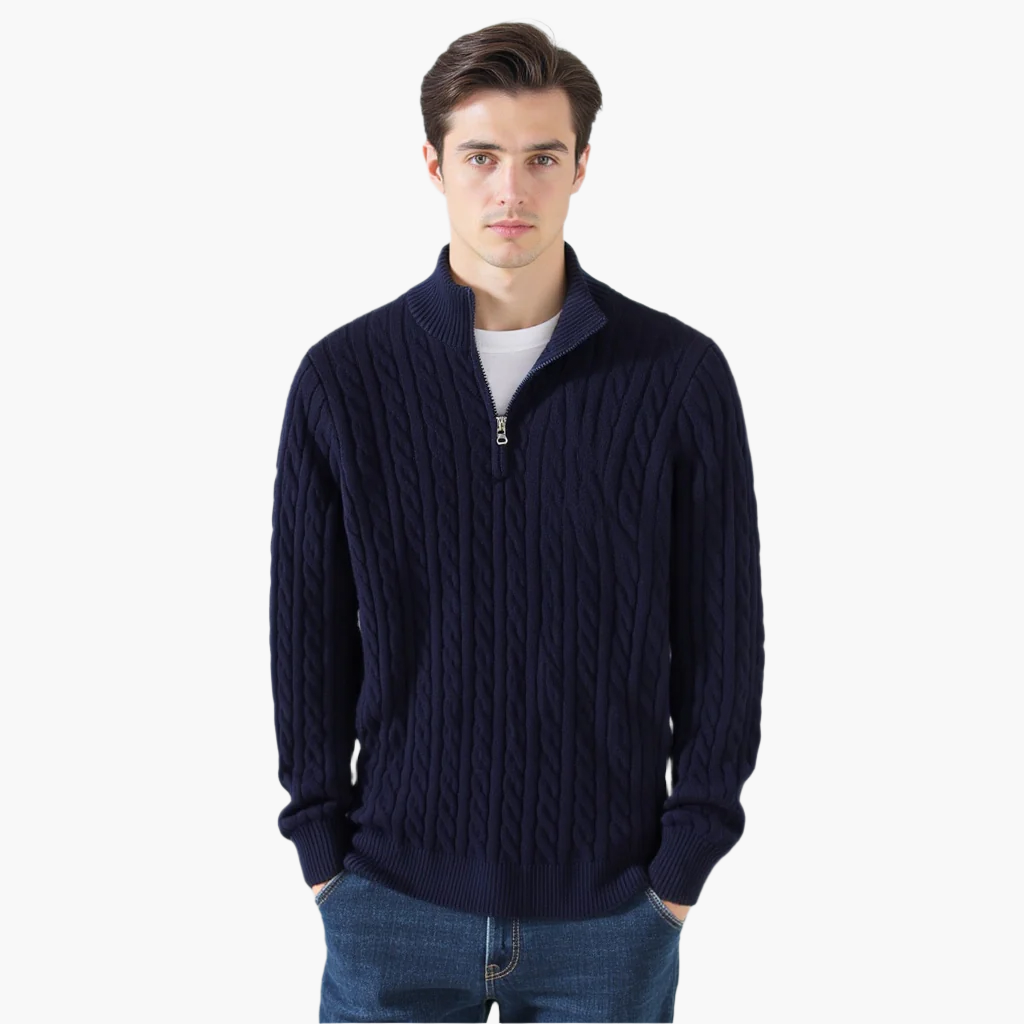 Cable-Knit Half-Zip Sweater | Soft Cotton Blend | Warm & Stylish