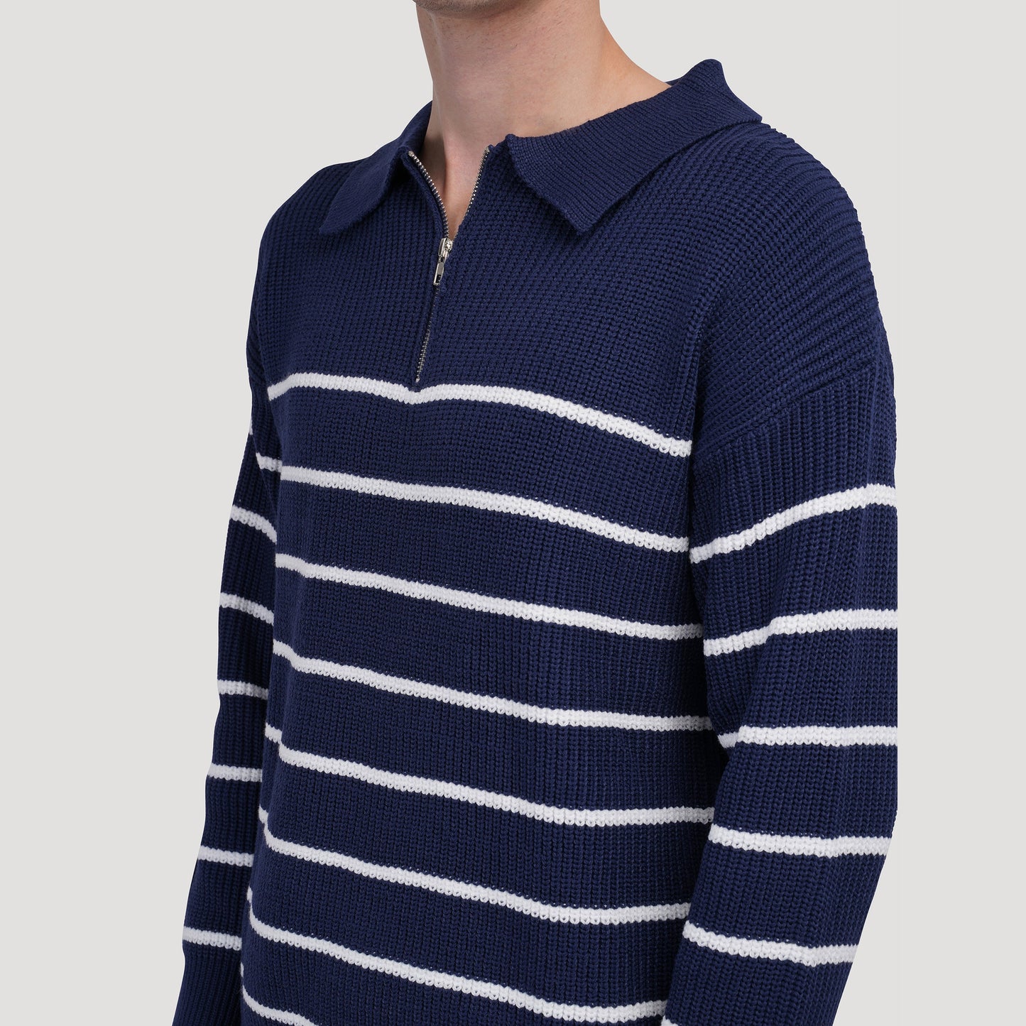 Striped Half-Zip Sweater | Cotton Blend | Classic & Versatile