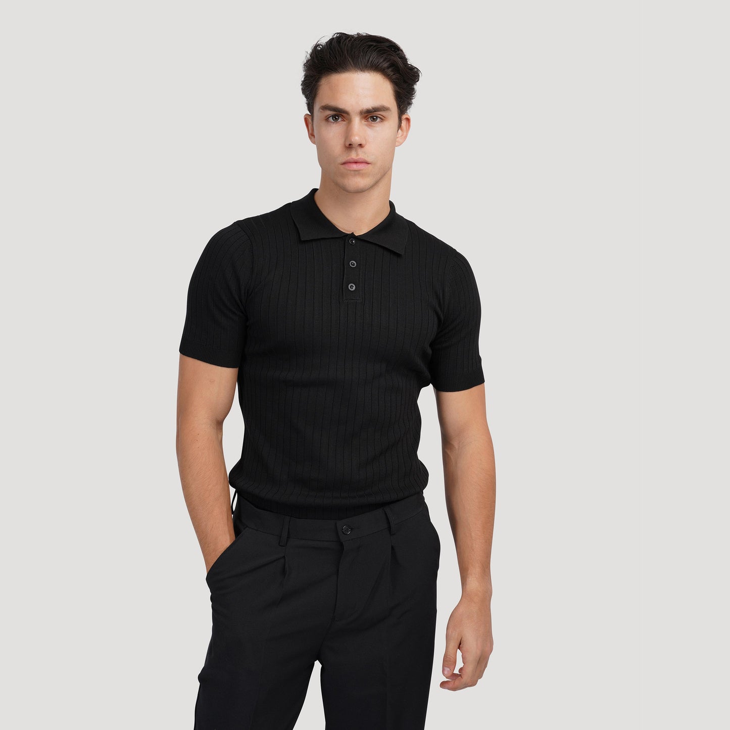 Ribbed Knit Polo Shirt | Soft Cotton Blend | Stylish & Versatile