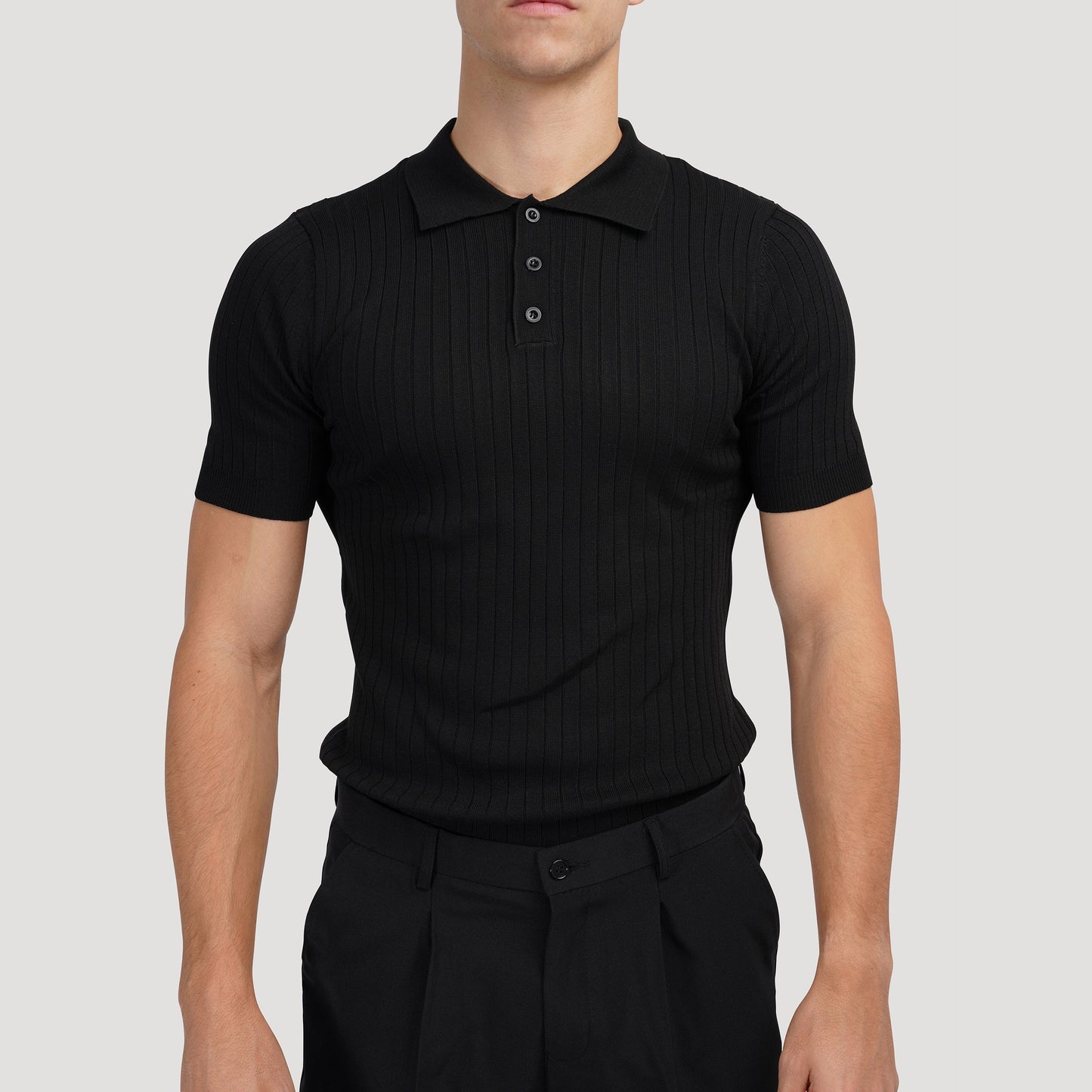 Ribbed Knit Polo Shirt | Soft Cotton Blend | Stylish & Versatile