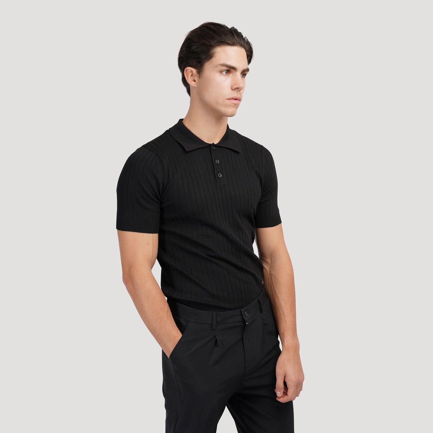 Ribbed Knit Polo Shirt | Soft Cotton Blend | Stylish & Versatile