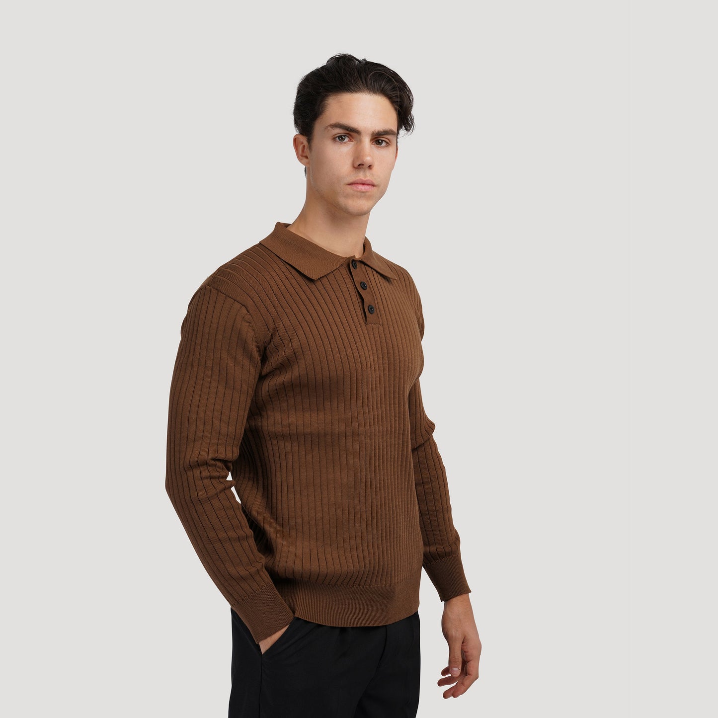 Ribbed Knit Polo Shirt | Cotton Blend | Elegant & Versatile