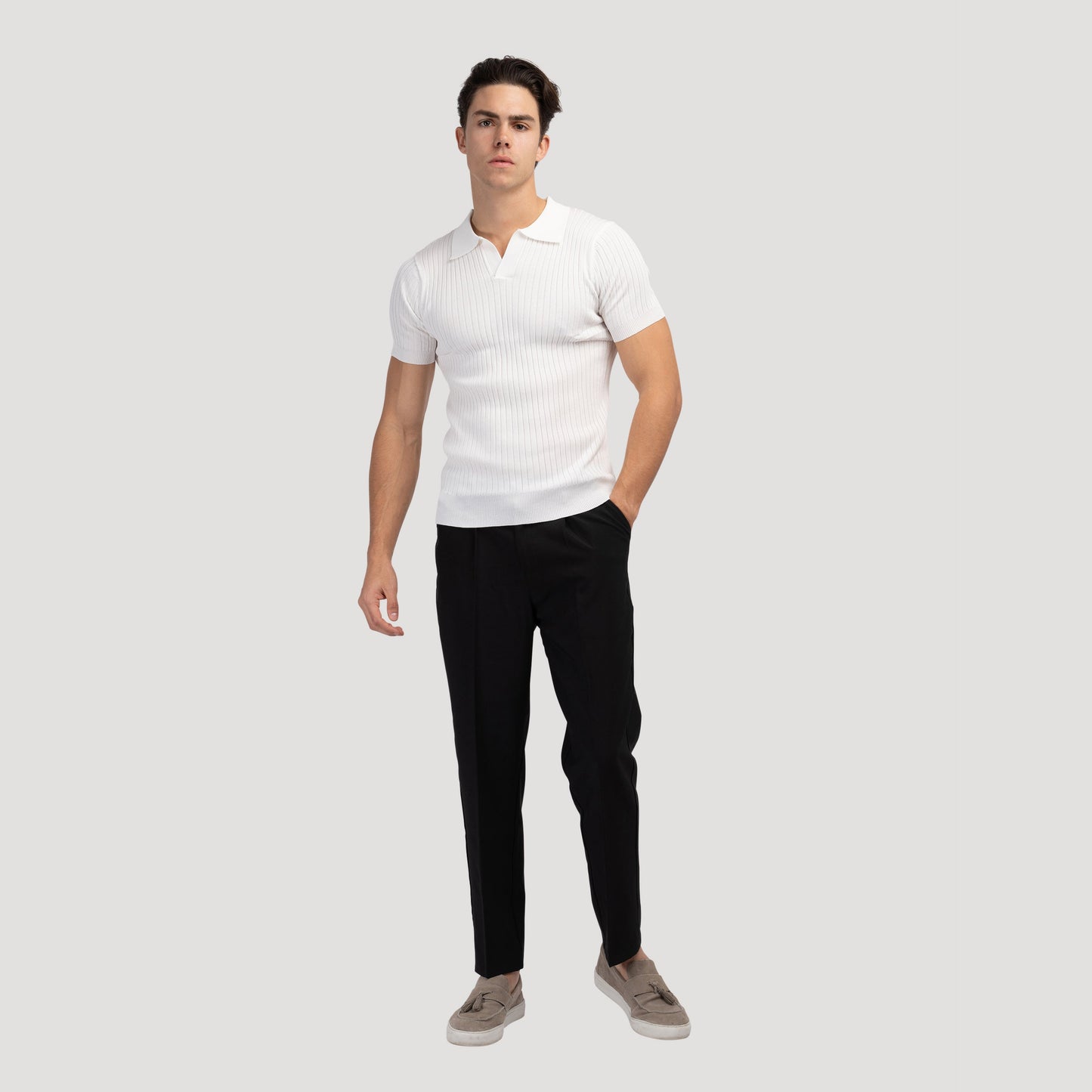 Ribbed Knit Polo Shirt | Soft Cotton Blend | Stylish & Breathable