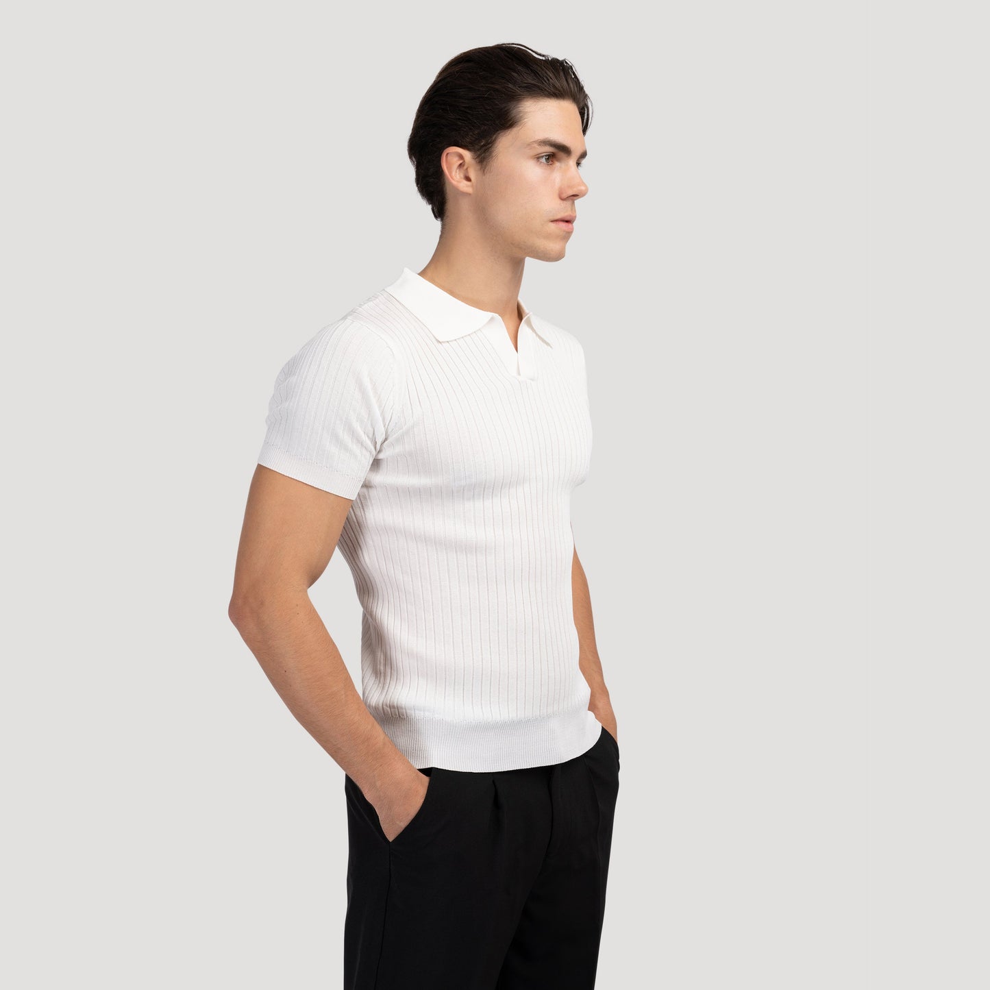 Ribbed Knit Polo Shirt | Soft Cotton Blend | Stylish & Breathable