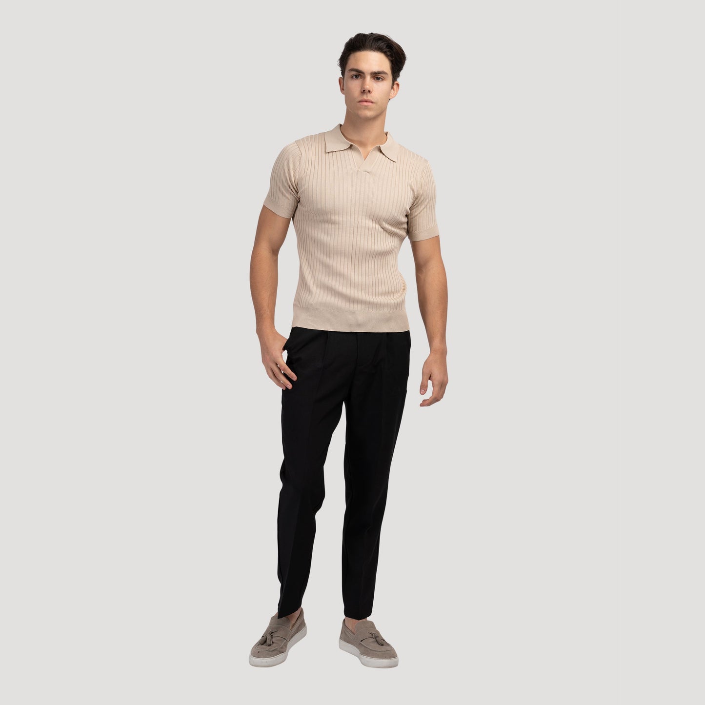 Ribbed Knit Polo Shirt | Soft Cotton Blend | Stylish & Breathable