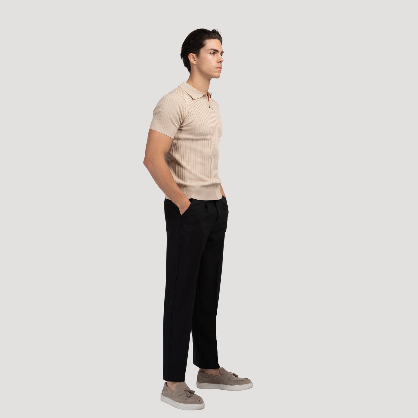 Ribbed Knit Polo Shirt | Soft Cotton Blend | Stylish & Breathable