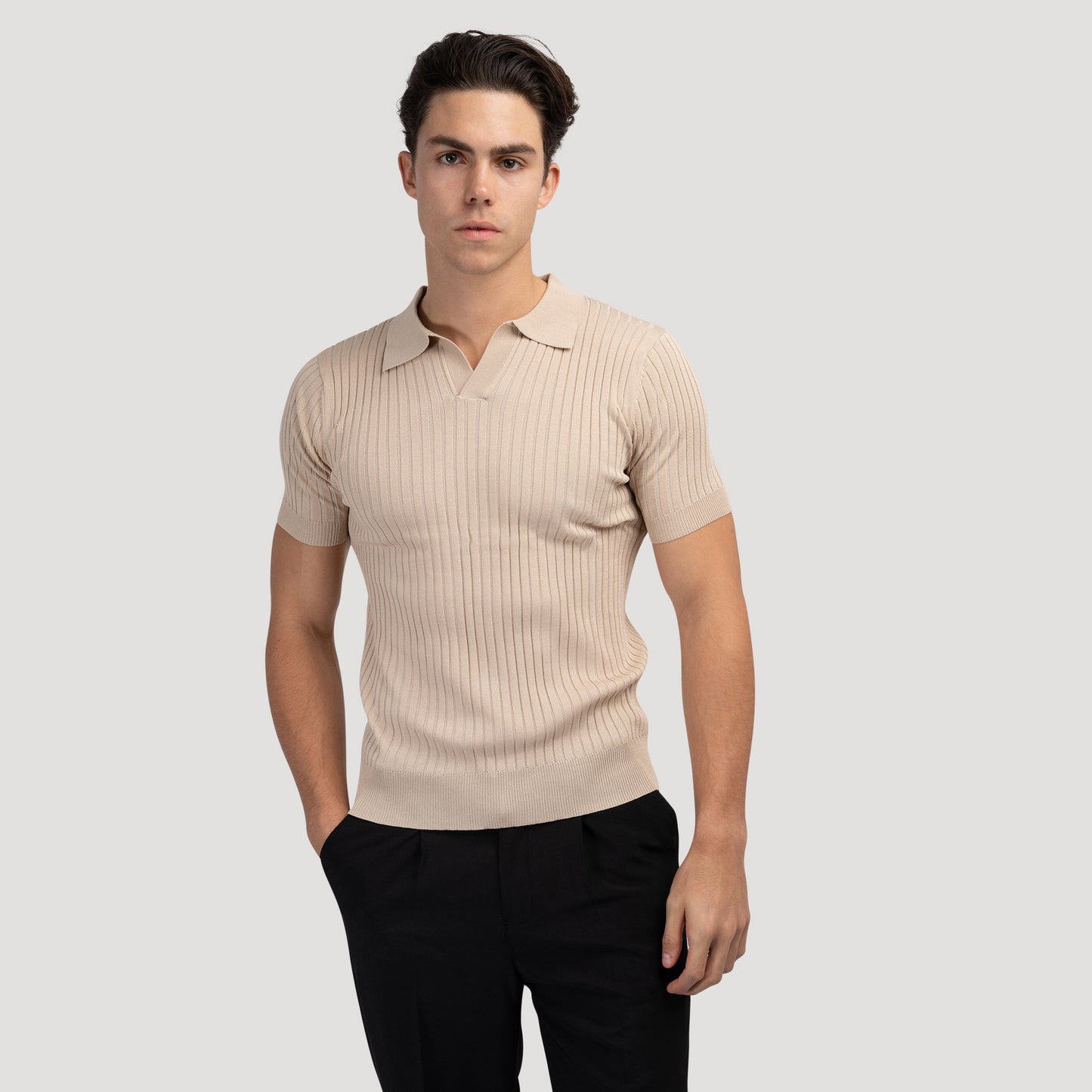 Ribbed Knit Polo Shirt | Soft Cotton Blend | Stylish & Breathable