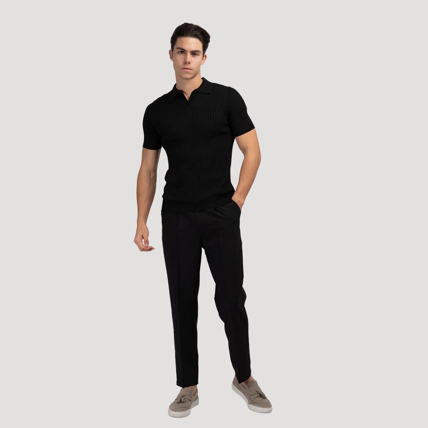 Ribbed Knit Polo Shirt | Soft Cotton Blend | Stylish & Breathable