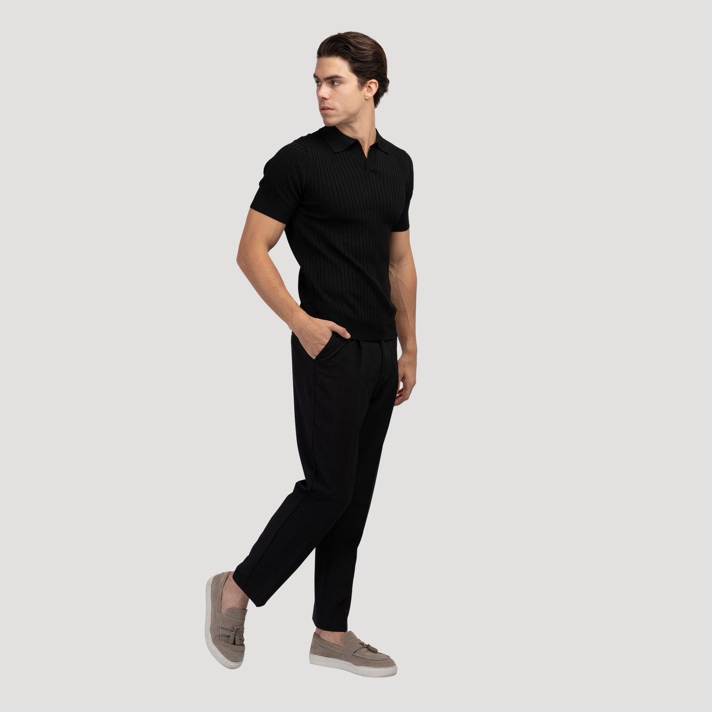 Ribbed Knit Polo Shirt | Soft Cotton Blend | Stylish & Breathable