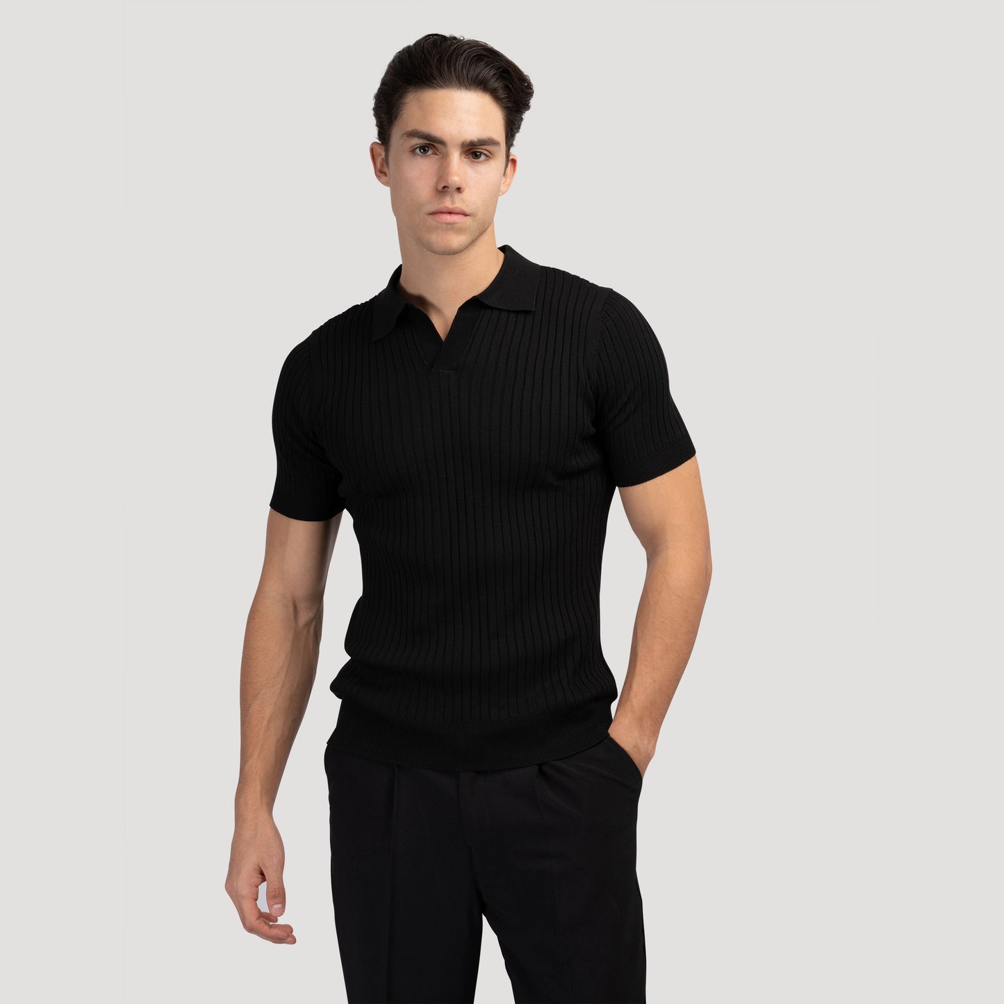 Ribbed Knit Polo Shirt | Soft Cotton Blend | Stylish & Breathable