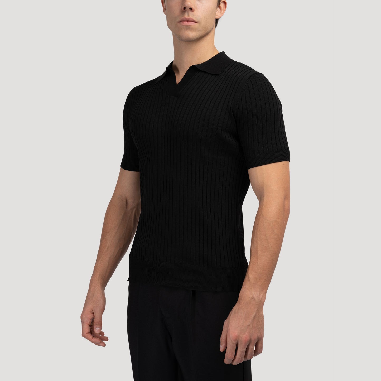 Ribbed Knit Polo Shirt | Soft Cotton Blend | Stylish & Breathable