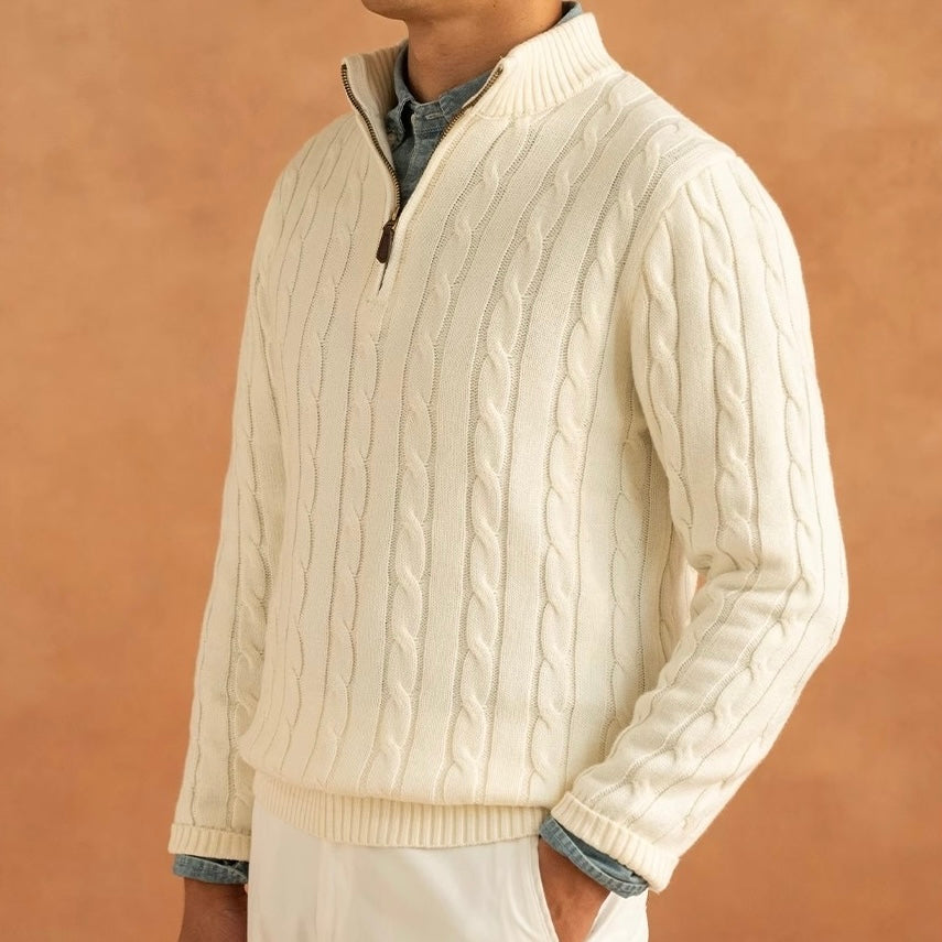 Cable-Knit Half-Zip Sweater | Cotton Blend | Timeless & Versatile