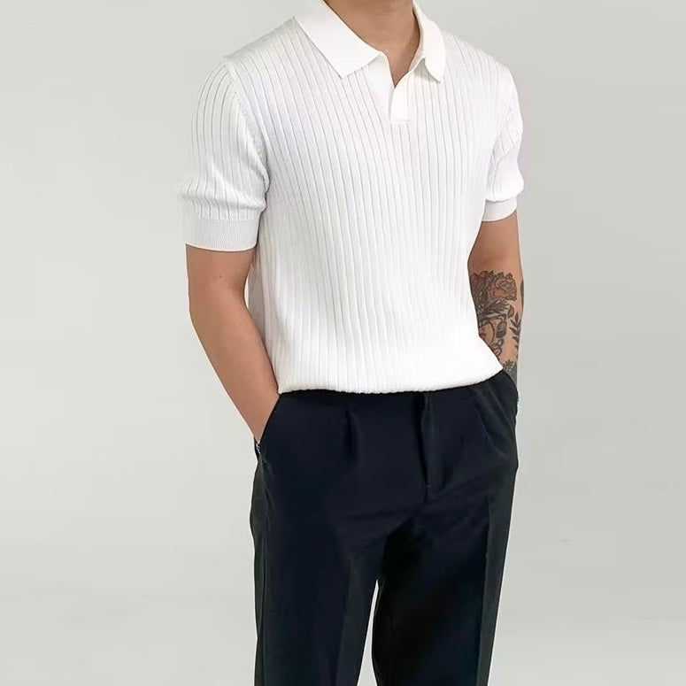 Ribbed Knit Polo Shirt | Soft Cotton Blend | Stylish & Breathable