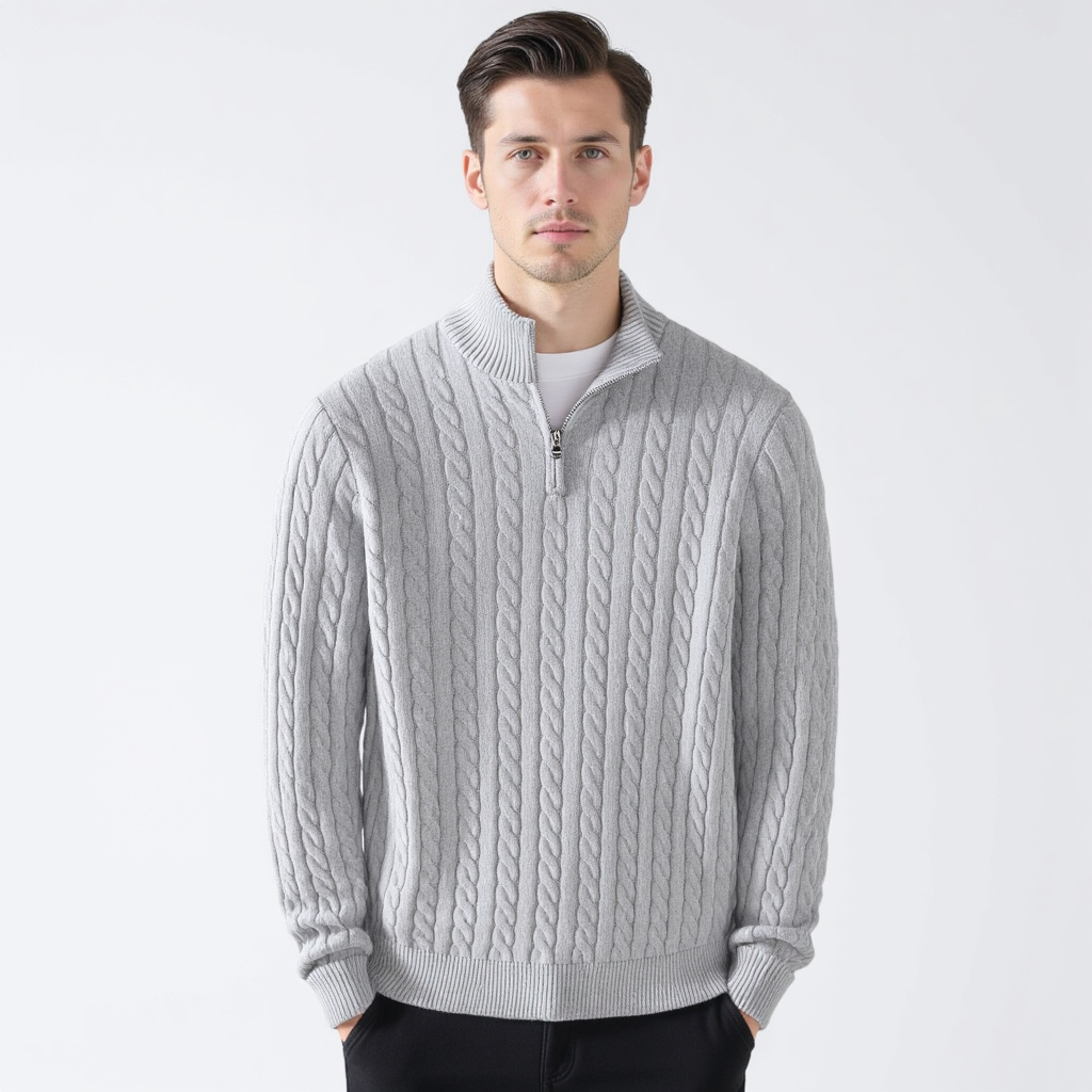 Cable-Knit Half-Zip Sweater | Soft Cotton Blend | Warm & Stylish