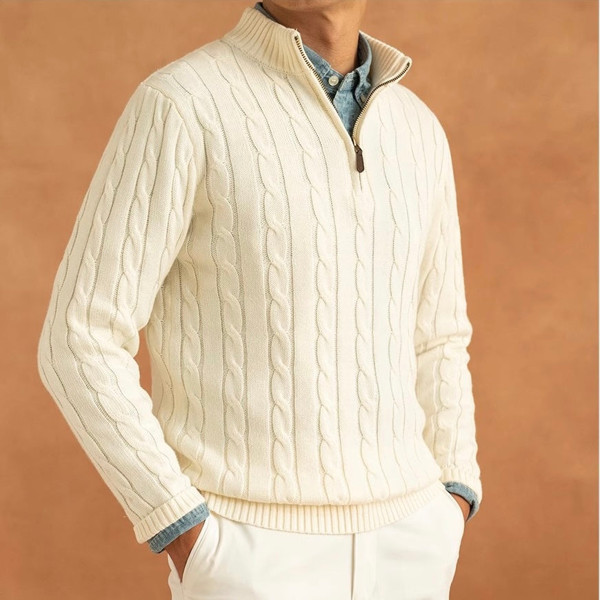 Cable-Knit Half-Zip Sweater | Cotton Blend | Timeless & Versatile