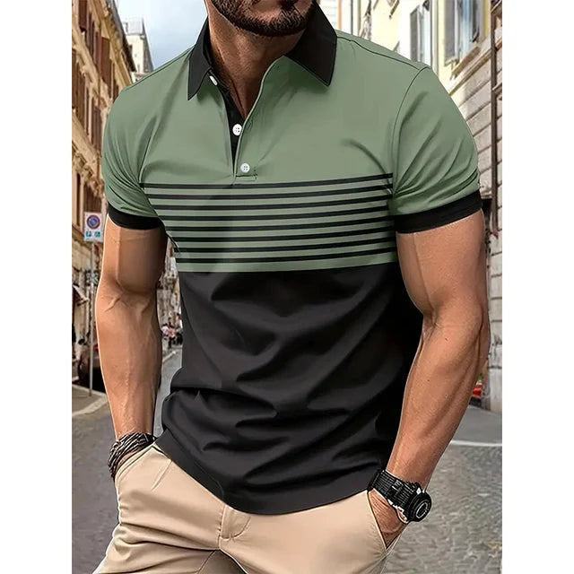 Men’s Striped Polo Shirt | Short Sleeve | Casual & Stylish