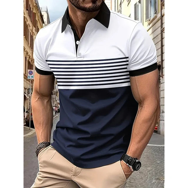 Men’s Striped Polo Shirt | Short Sleeve | Casual & Stylish