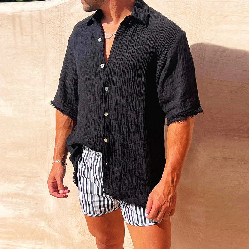 Men’s Crinkled Button-Up Shirt | Lightweight & Breathable | Perfect for Summer