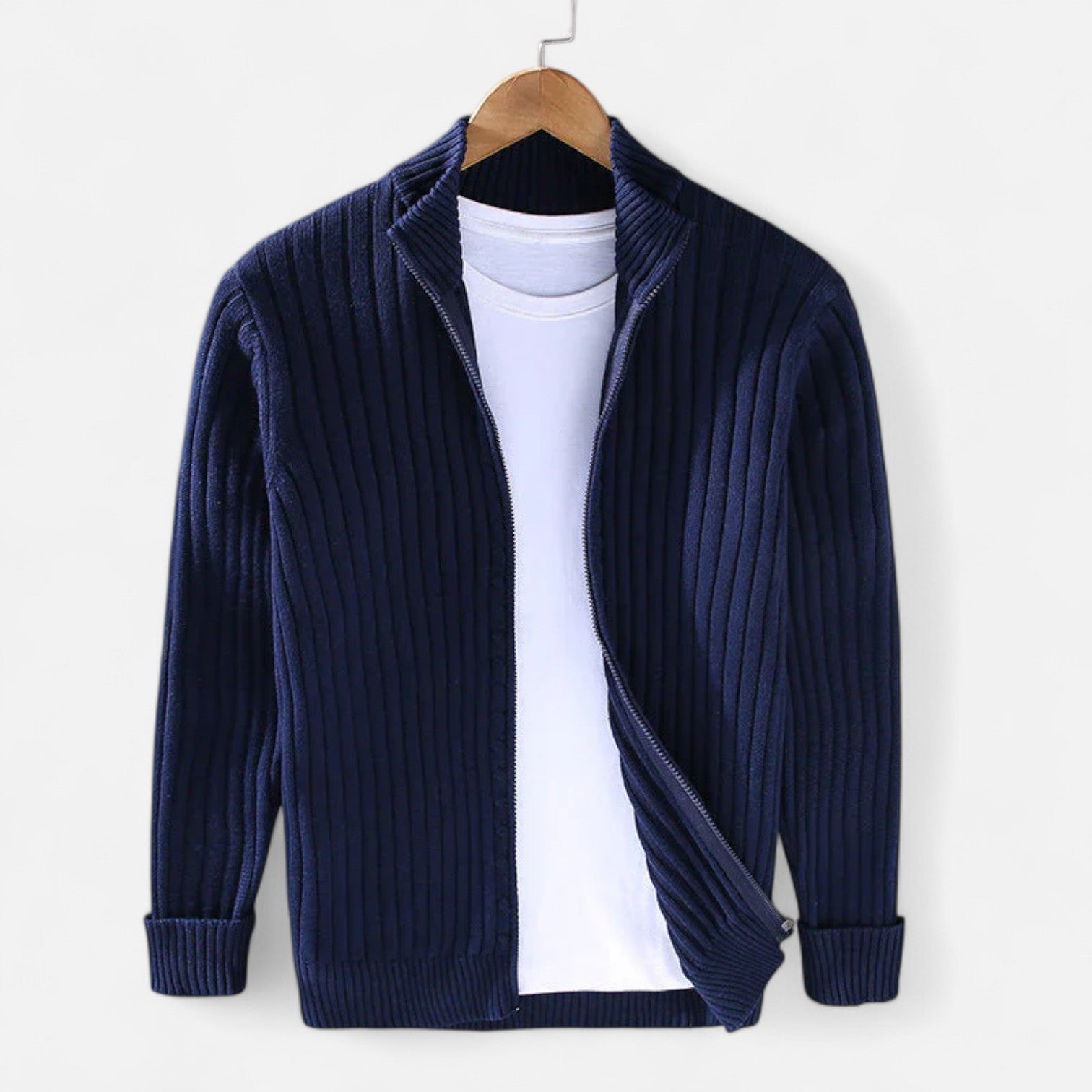 The Gentleman’s Brand | Men’s Cable Knit Jacket – Wool Blend in Navy, Grey, Black or Beige, Modern Fit Winter Layer