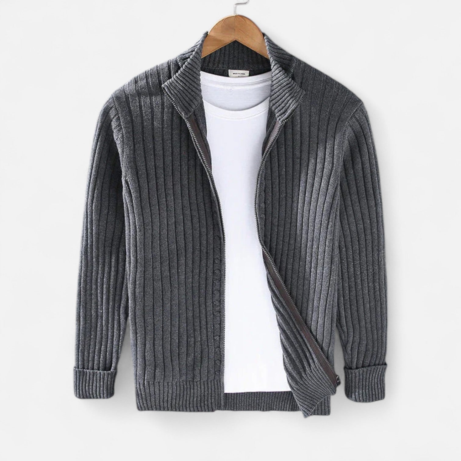 The Gentleman’s Brand | Men’s Cable Knit Jacket – Wool Blend in Navy, Grey, Black or Beige, Modern Fit Winter Layer