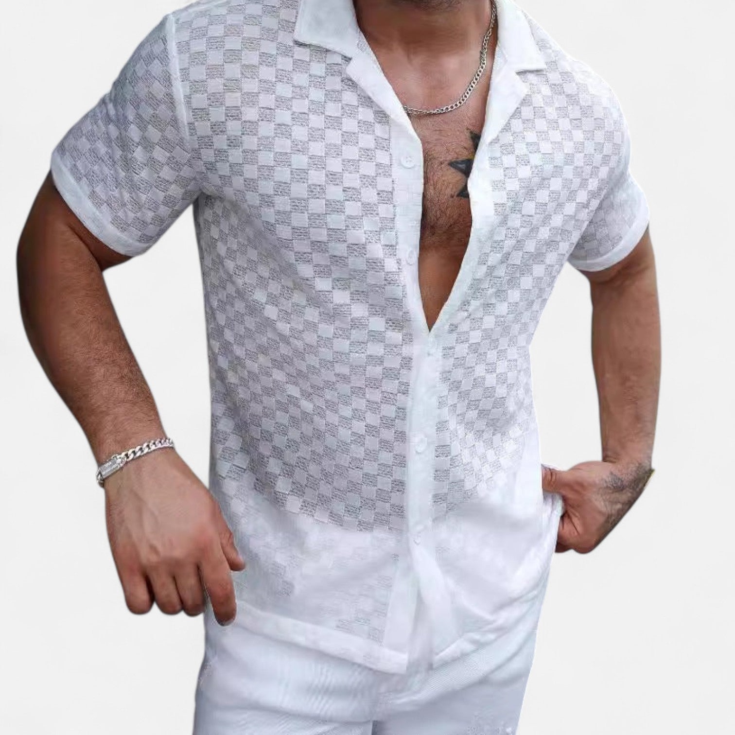 The Gentleman’s Brand | Knit Shirt – Men’s Breathable Button-Up with Lace Detail for Summer Smart Casual Wear