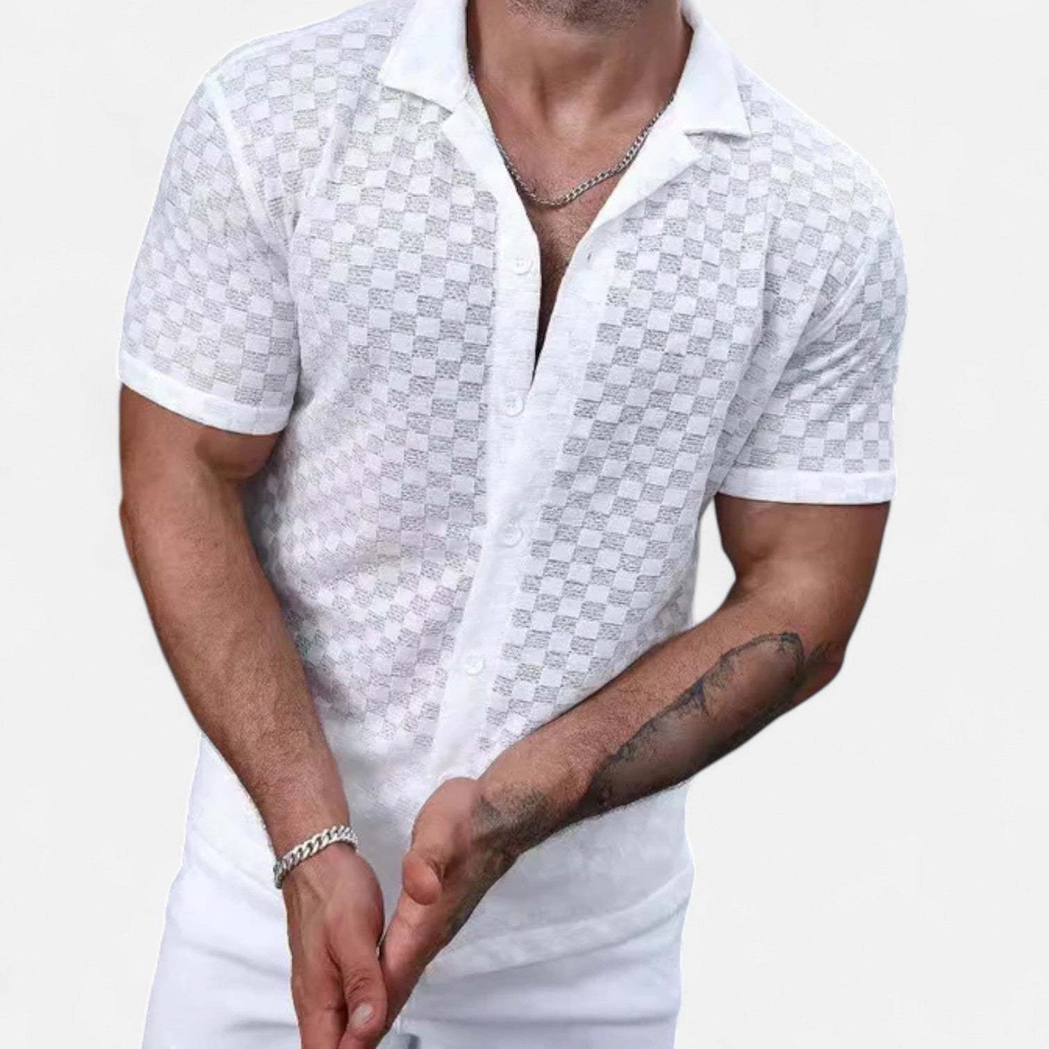 The Gentleman’s Brand | Knit Shirt – Men’s Breathable Button-Up with Lace Detail for Summer Smart Casual Wear