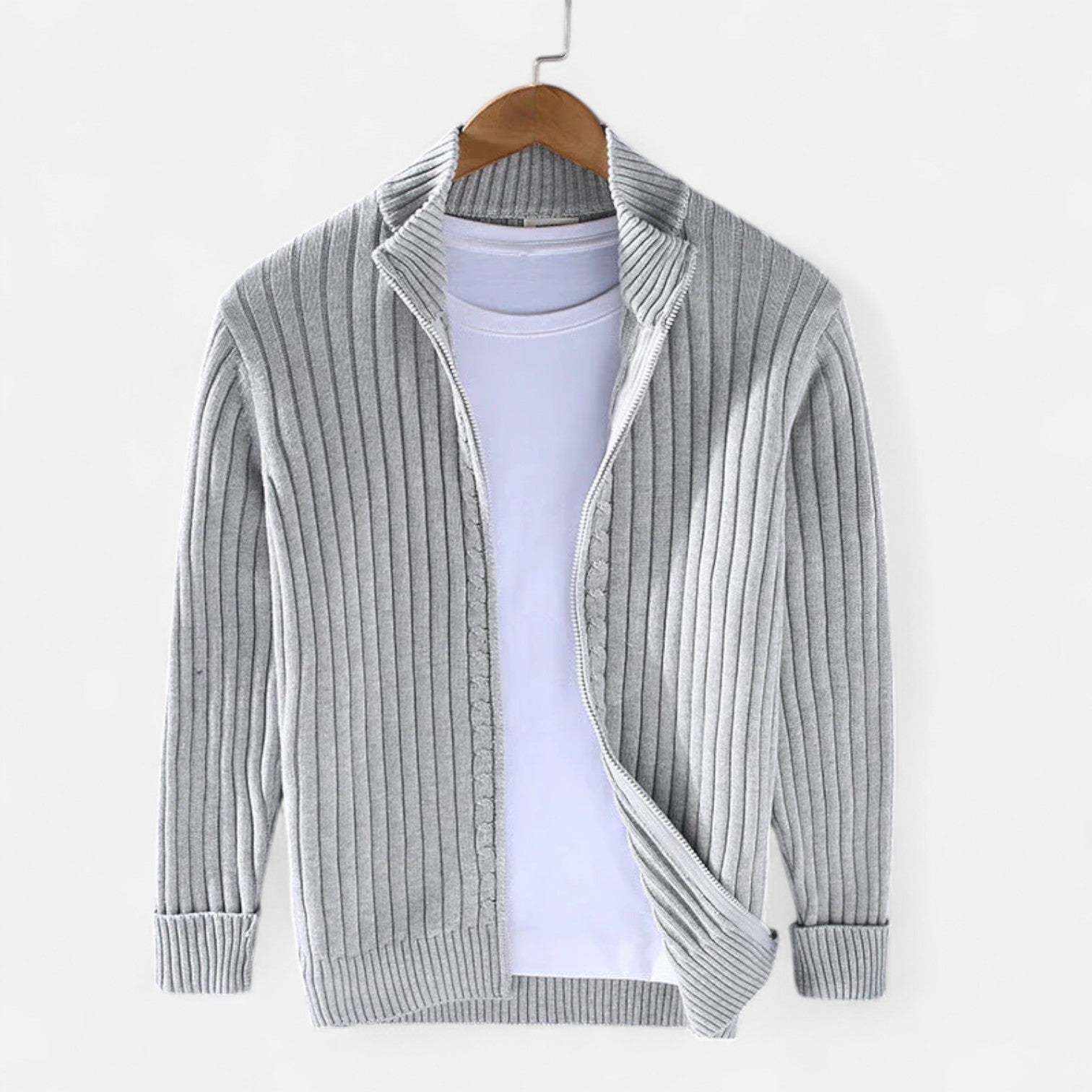 The Gentleman’s Brand | Men’s Cable Knit Jacket – Wool Blend in Navy, Grey, Black or Beige, Modern Fit Winter Layer