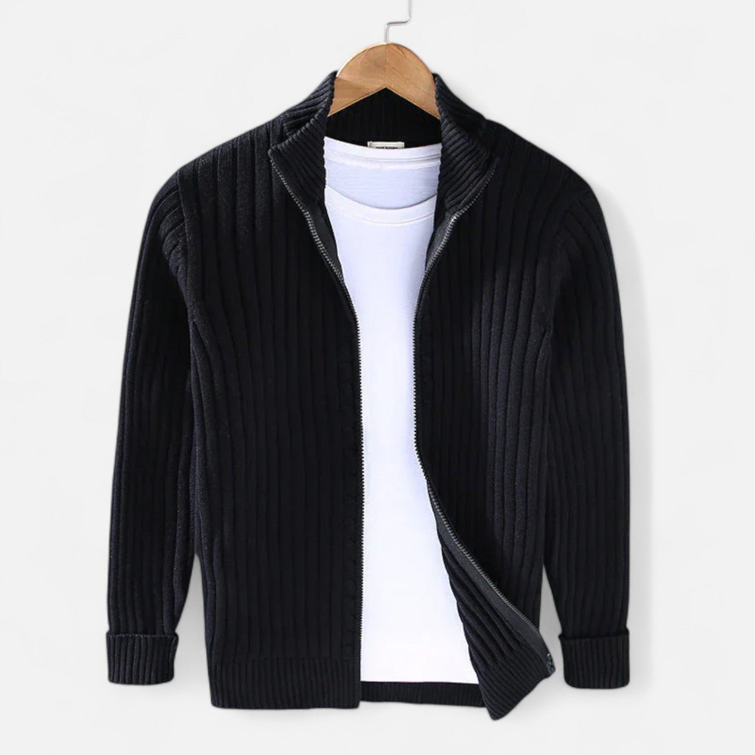 The Gentleman’s Brand | Men’s Cable Knit Jacket – Wool Blend in Navy, Grey, Black or Beige, Modern Fit Winter Layer