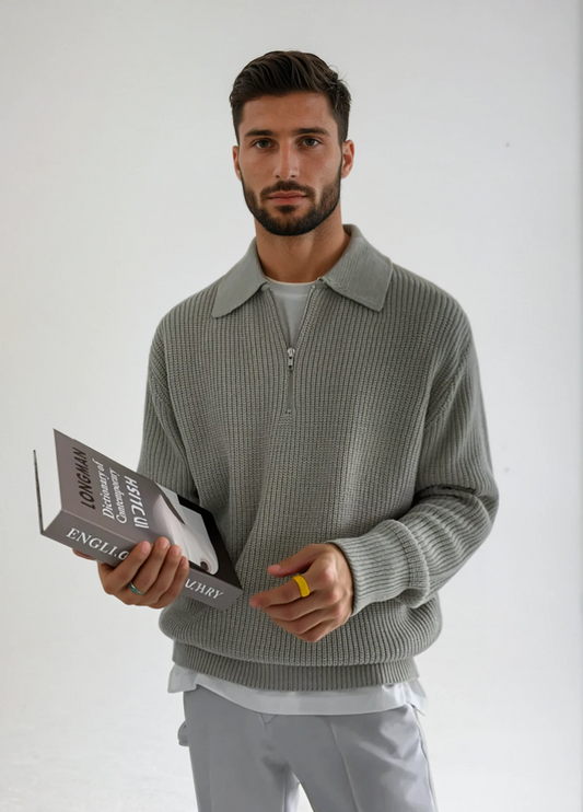 Men's Ribbed Knit Polo Sweater | Soft Knit | Modern & Minimalist