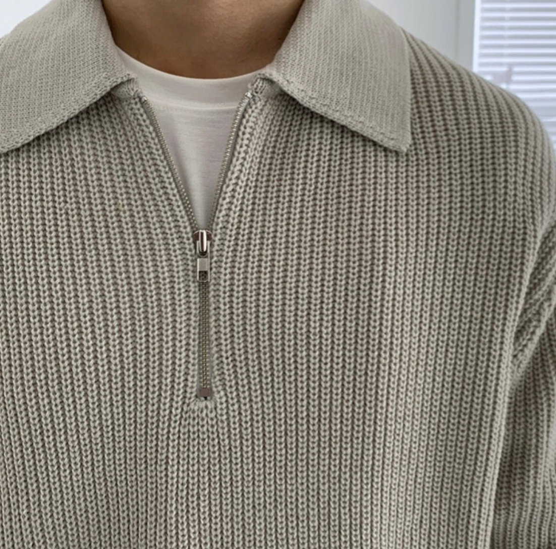 Men's Ribbed Knit Polo Sweater | Soft Knit | Modern & Minimalist