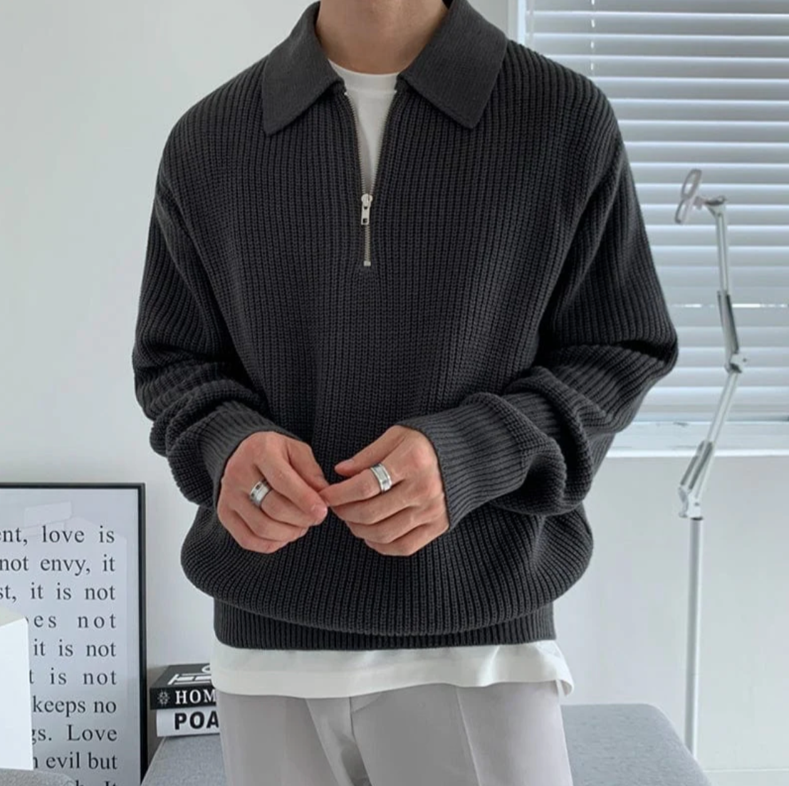 Men's Ribbed Knit Polo Sweater | Soft Knit | Modern & Minimalist