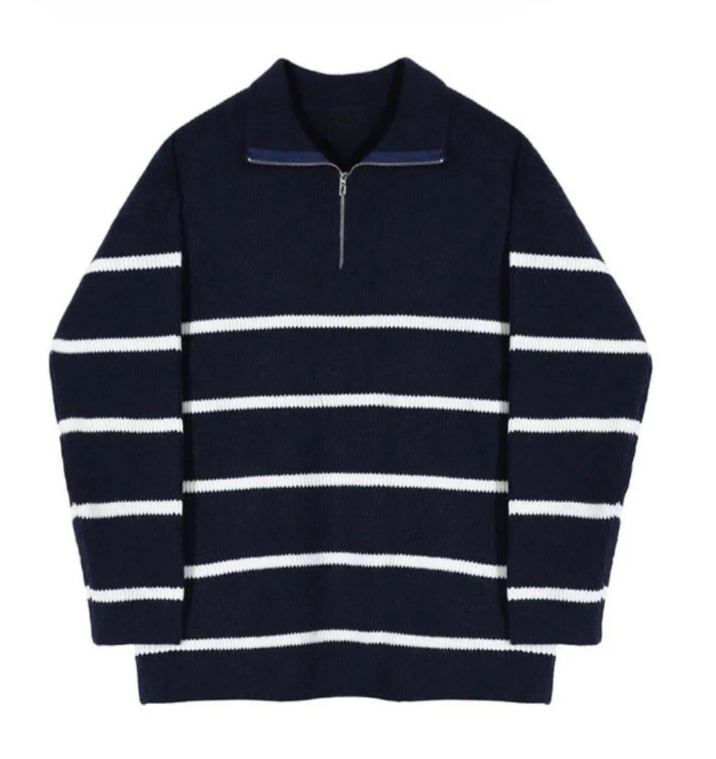 Men's Striped Quarter-Zip Sweater | Wool Blend | Casual & Stylish