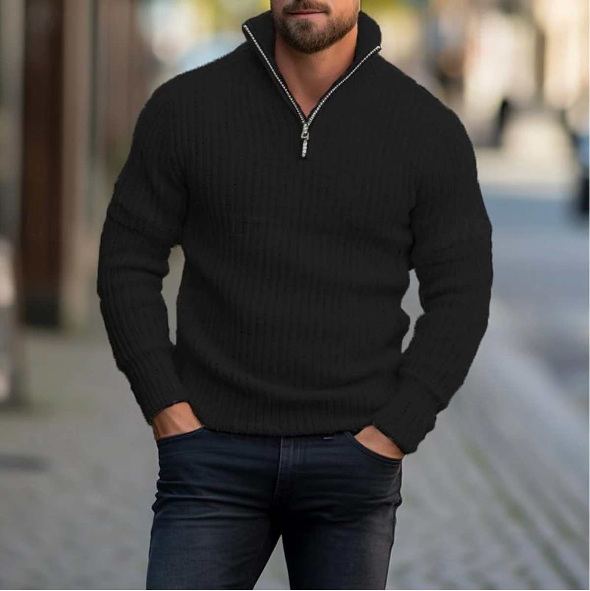 Men’s Ribbed Half-Zip Sweater | Warm & Stylish | Smart-Casual Knit