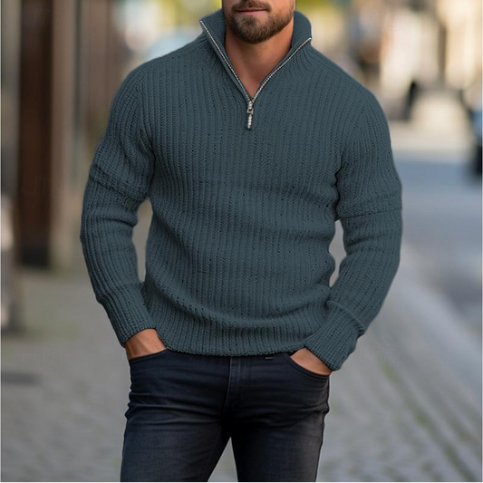 Men’s Ribbed Half-Zip Sweater | Warm & Stylish | Smart-Casual Knit