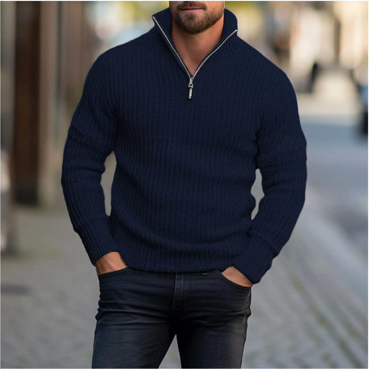 Men’s Ribbed Half-Zip Sweater | Warm & Stylish | Smart-Casual Knit