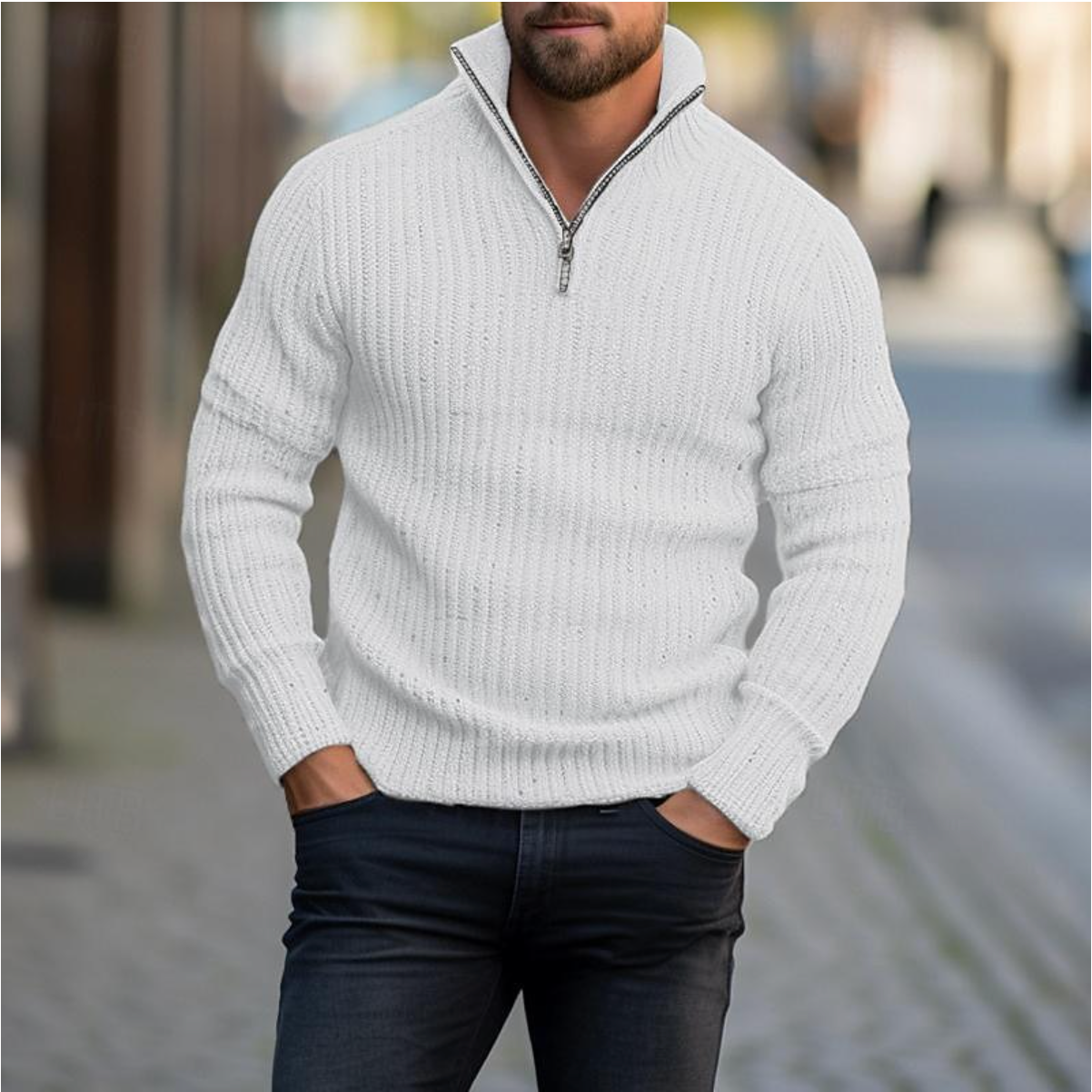 Men’s Ribbed Half-Zip Sweater | Warm & Stylish | Smart-Casual Knit