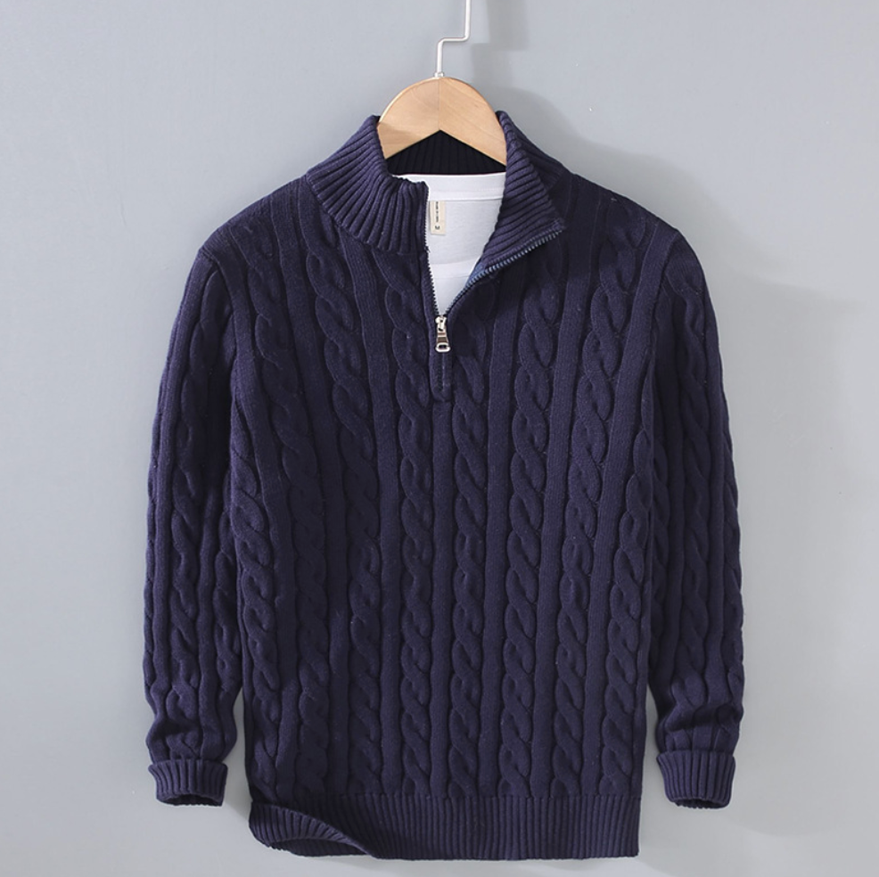 Men's Cable Knit Quarter-Zip Sweater | Wool Blend | Classic & Sophisticated