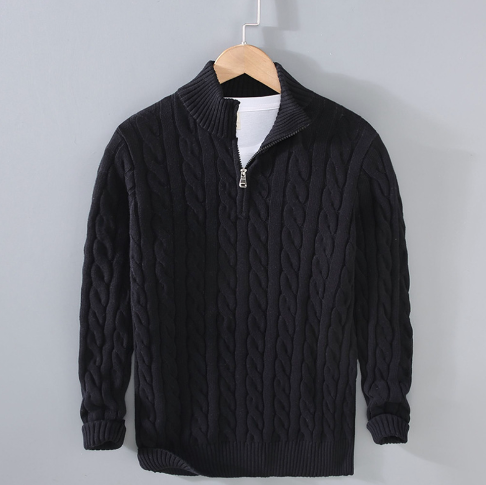 Men's Cable Knit Quarter-Zip Sweater | Wool Blend | Classic & Sophisticated