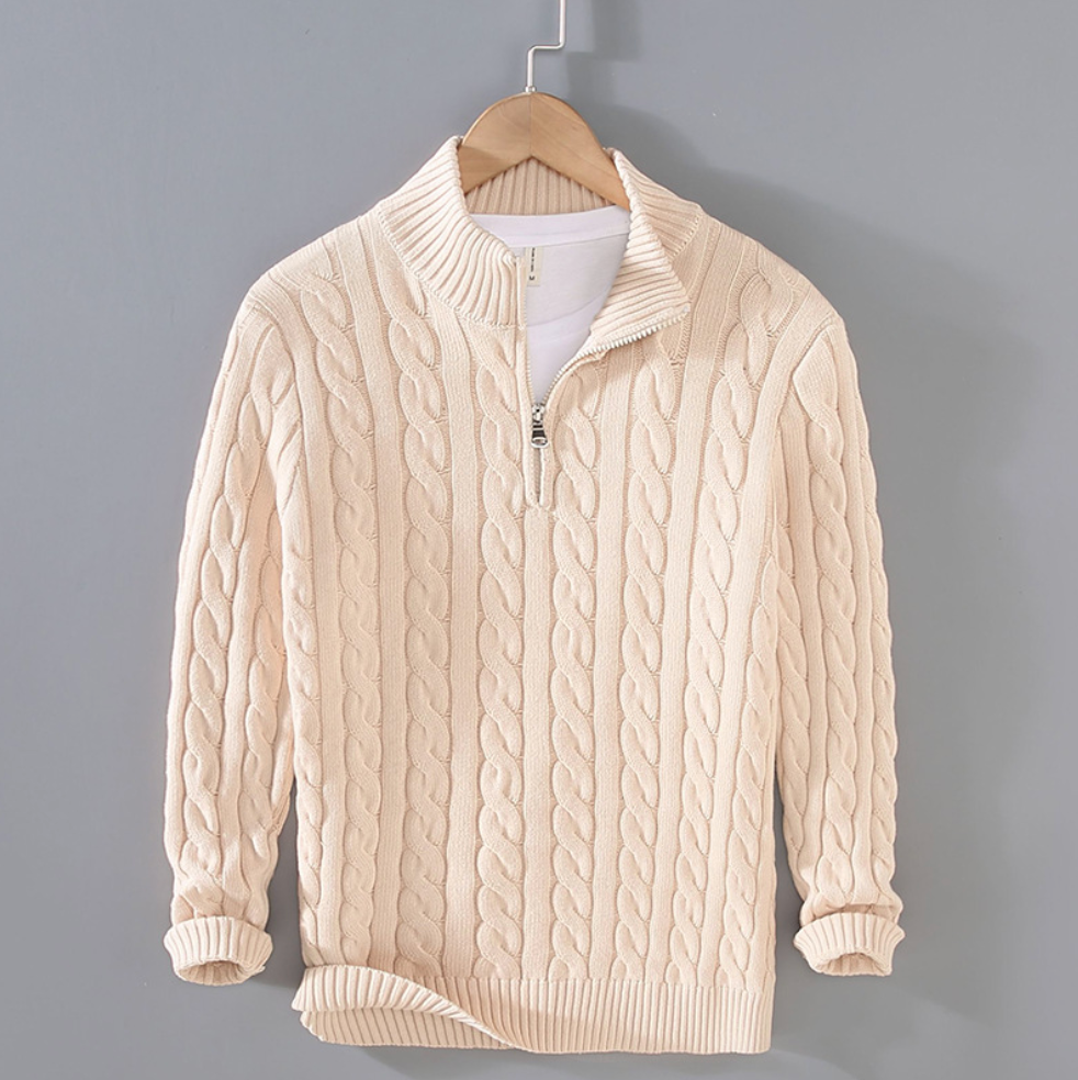 Men's Cable Knit Quarter-Zip Sweater | Wool Blend | Classic & Sophisticated